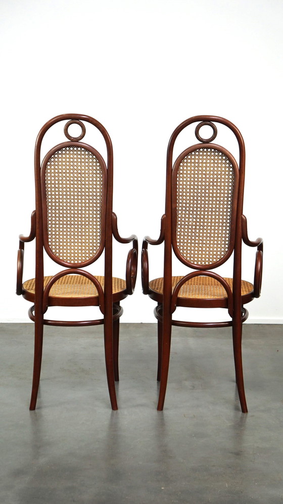 Image 1 of 2 x Tall dark brown original vintage Thonet chair with armrests