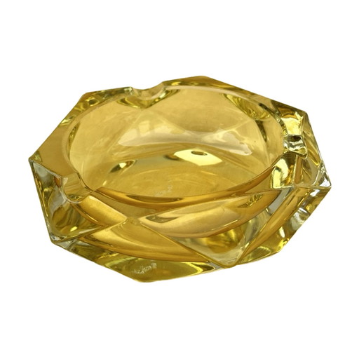 Yellow Crystal Ashtray, Crystalex Bohemia Novy Bor, Czechoslovakia, 1960S.