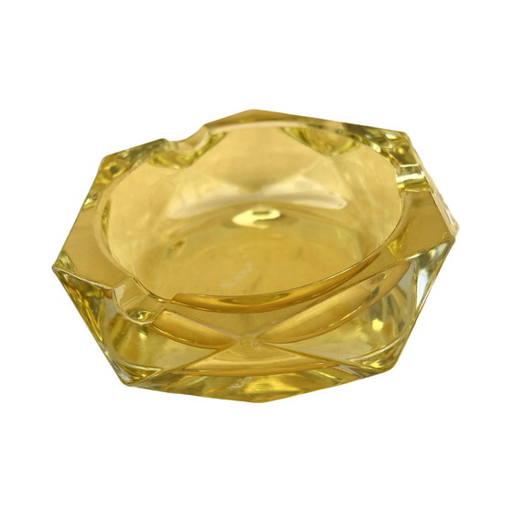 Image 1 of Yellow Crystal Ashtray, Crystalex Bohemia Novy Bor, Czechoslovakia, 1960S.