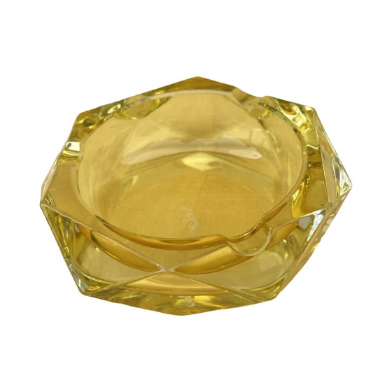 Image 1 of Yellow Crystal Ashtray, Crystalex Bohemia Novy Bor, Czechoslovakia, 1960S.