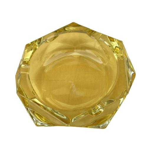 Yellow Crystal Ashtray, Crystalex Bohemia Novy Bor, Czechoslovakia, 1960S.