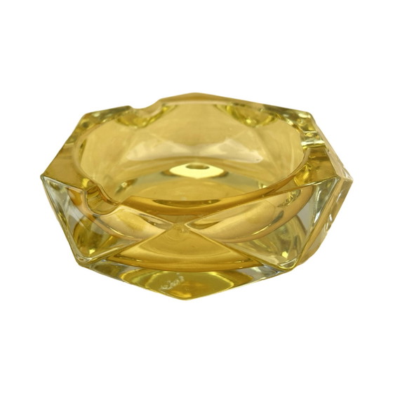 Image 1 of Yellow Crystal Ashtray, Crystalex Bohemia Novy Bor, Czechoslovakia, 1960S.