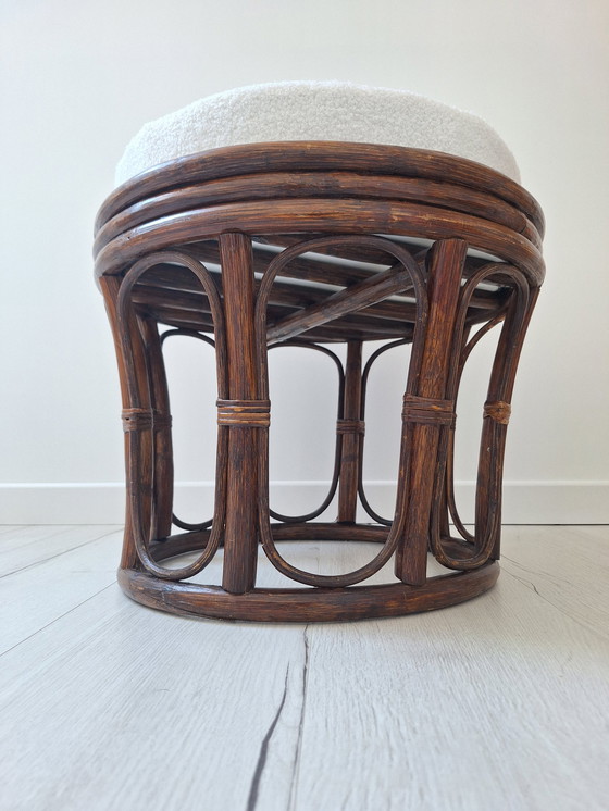 Image 1 of Rattan And Bouclette Fabric Pouf