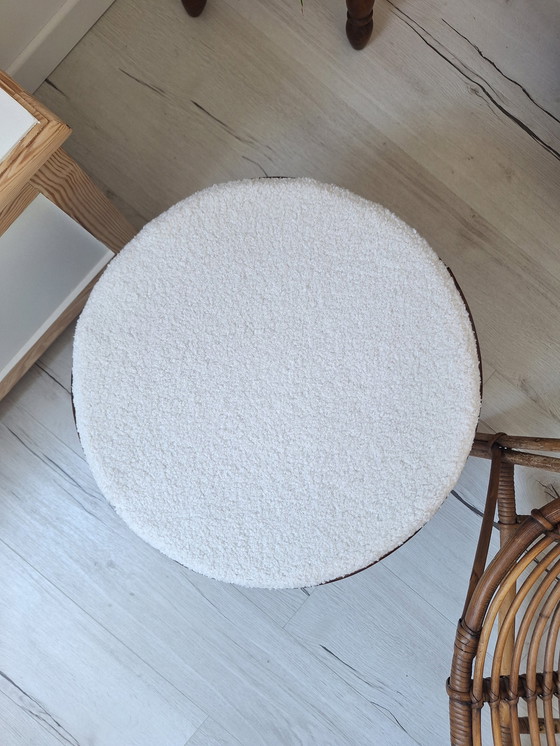 Image 1 of Rattan And Bouclette Fabric Pouf