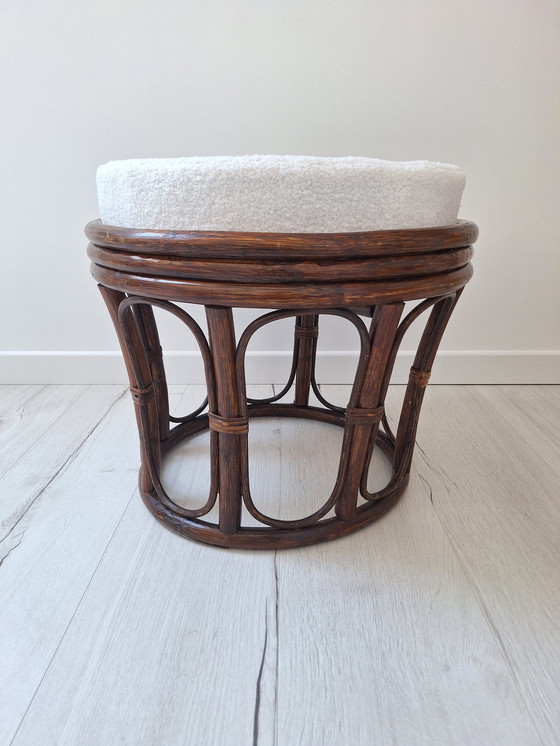 Image 1 of Rattan And Bouclette Fabric Pouf