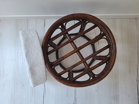 Image 1 of Rattan And Bouclette Fabric Pouf