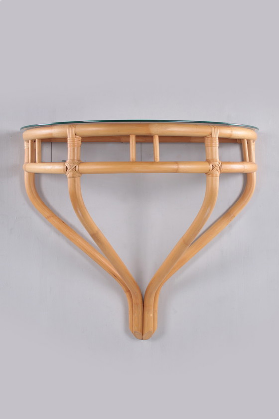 Image 1 of Bamboo side table with glass plate for wall 1960s