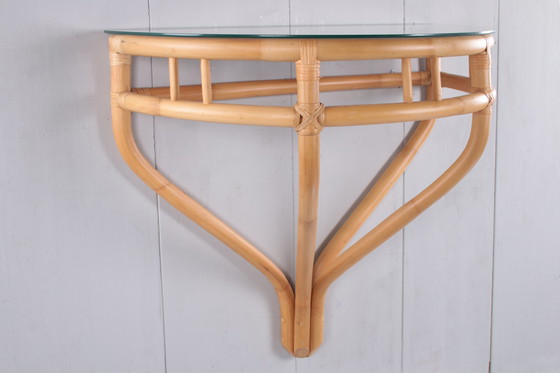 Image 1 of Bamboo side table with glass plate for wall 1960s