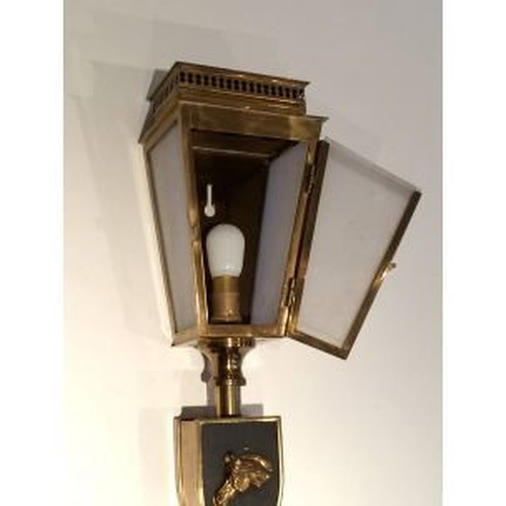 Image 1 of Pair of vintage brass and glass horse wall lamp, 1950