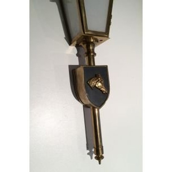 Image 1 of Pair of vintage brass and glass horse wall lamp, 1950