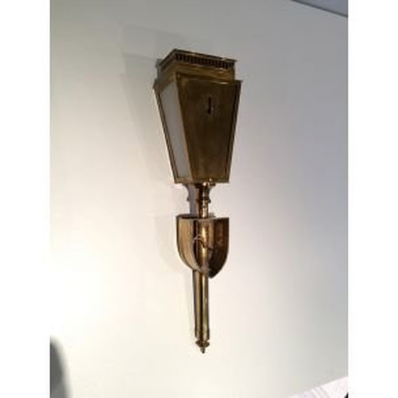 Image 1 of Pair of vintage brass and glass horse wall lamp, 1950