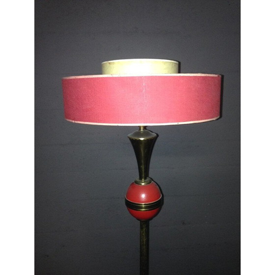 Image 1 of Lampada da terra vintage in ottone rosso, Francia 1950
