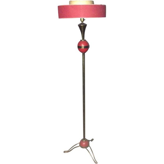 Image 1 of Lampada da terra vintage in ottone rosso, Francia 1950