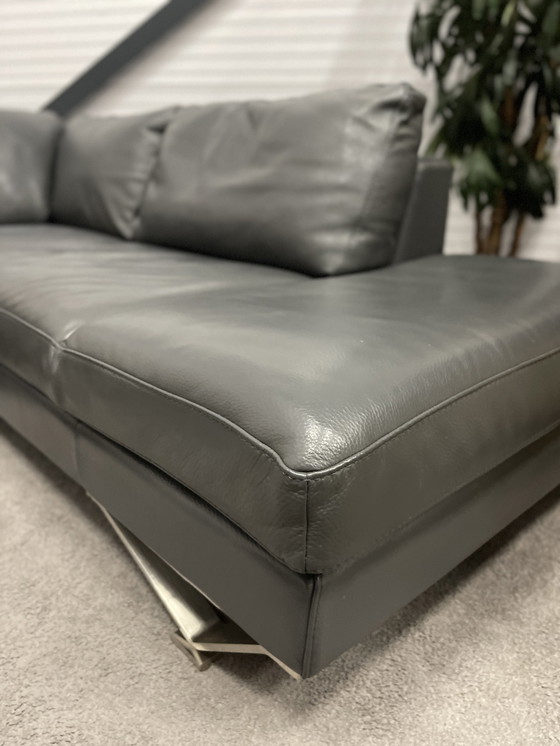 Image 1 of Beautiful Natuzzi Releve Genuine Leather Gray Corner Sofa