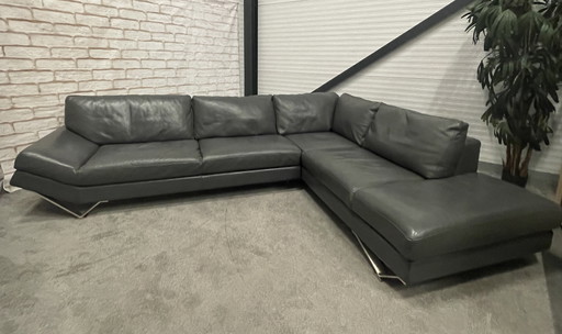 Beautiful Natuzzi Releve Genuine Leather Gray Corner Sofa