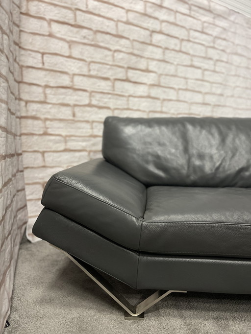 Beautiful Natuzzi Releve Genuine Leather Gray Corner Sofa