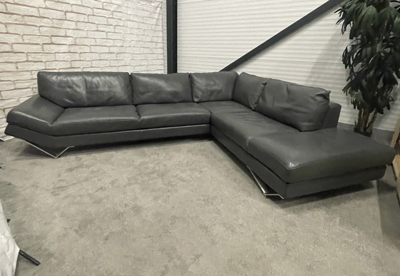 Image 1 of Beautiful Natuzzi Releve Genuine Leather Gray Corner Sofa