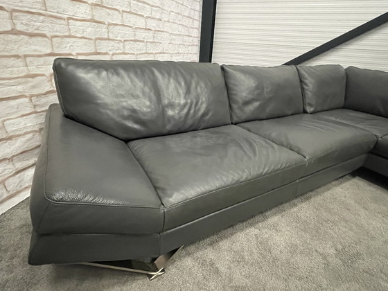 Image 1 of Beautiful Natuzzi Releve Genuine Leather Gray Corner Sofa