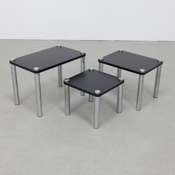Image 1 of Vintage nesting tables in chrome and wood