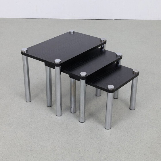 Image 1 of Vintage nesting tables in chrome and wood
