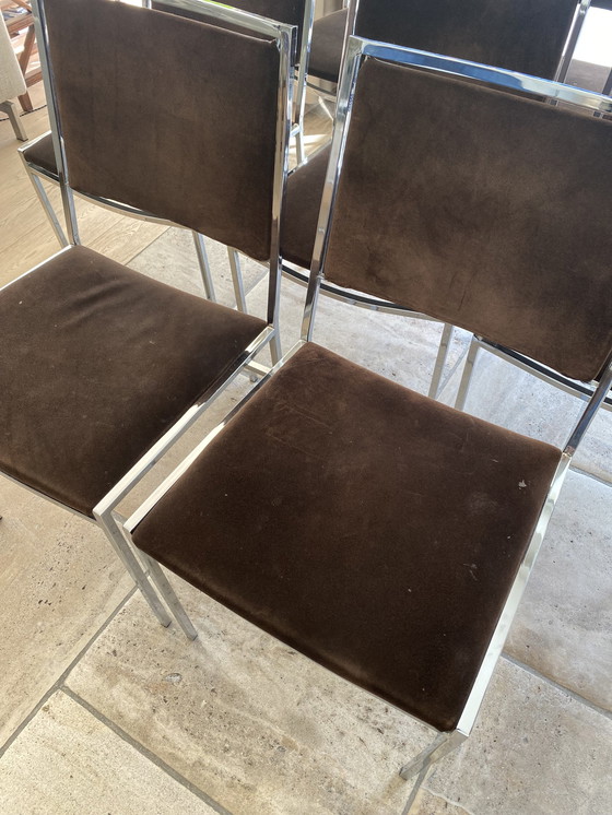 Image 1 of 8x Chrome Chairs With Brown Suede