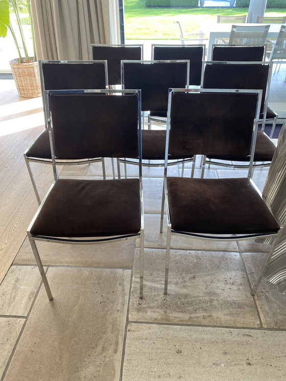 Image 1 of 8x Chrome Chairs With Brown Suede