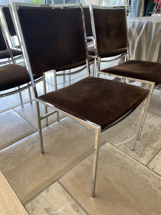 Image 1 of 8x Chrome Chairs With Brown Suede