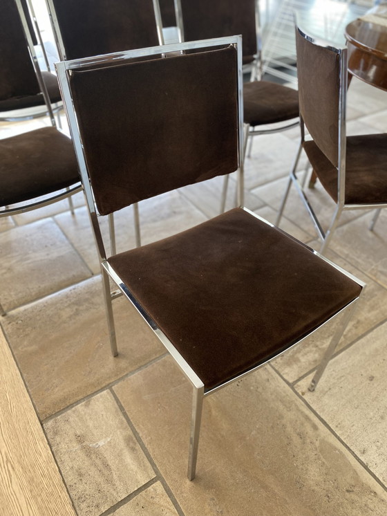 Image 1 of 8x Chrome Chairs With Brown Suede