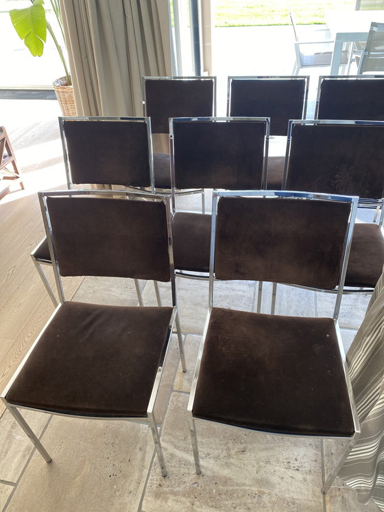 Image 1 of 8x Chrome Chairs With Brown Suede