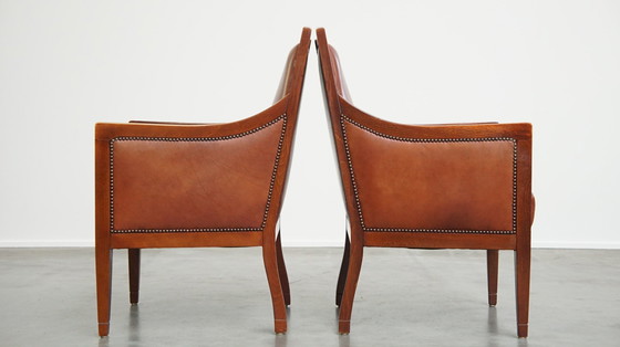 Image 1 of 2 X Beef Leather Art Deco Design Armchair