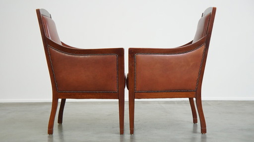 2 X Beef Leather Art Deco Design Armchair