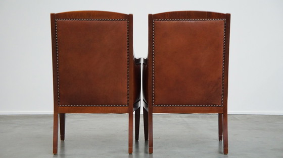 Image 1 of 2 X Beef Leather Art Deco Design Armchair