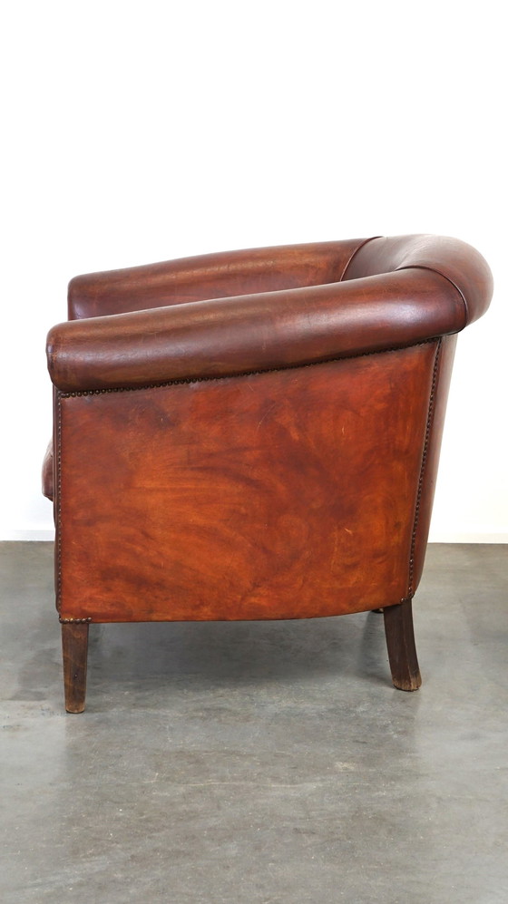 Image 1 of Fauteuil club spacieux en cuir de mouton avec coussin d'assise amovible