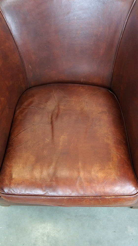 Image 1 of Fauteuil club spacieux en cuir de mouton avec coussin d'assise amovible