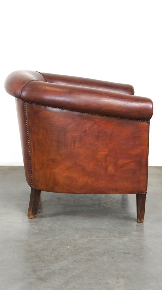 Image 1 of Fauteuil club spacieux en cuir de mouton avec coussin d'assise amovible