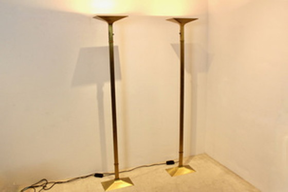 Image 1 of Brass Italian Uplighter Floor Lamps