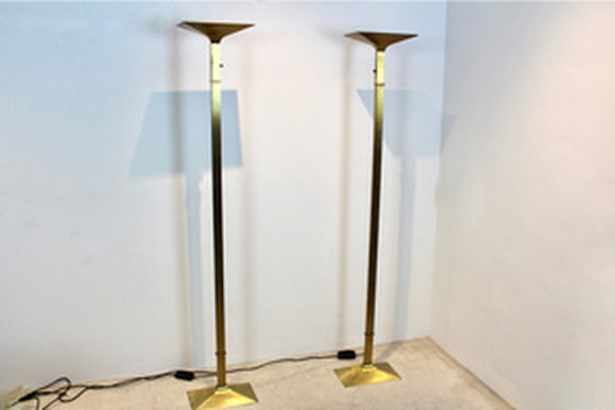 Image 1 of Brass Italian Uplighter Floor Lamps