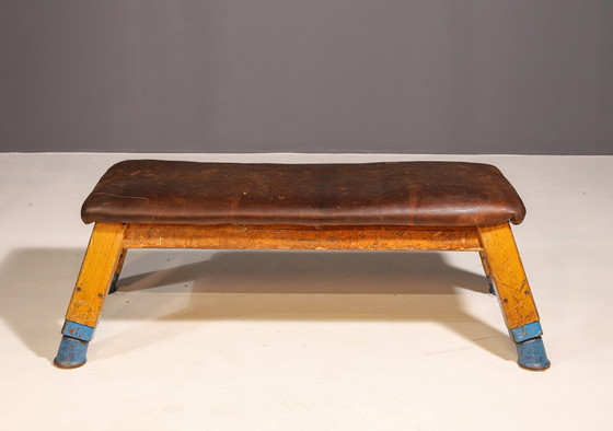 Image 1 of Authentic Industrial Leather Gym Bench, 1950S, Czechoslovakia