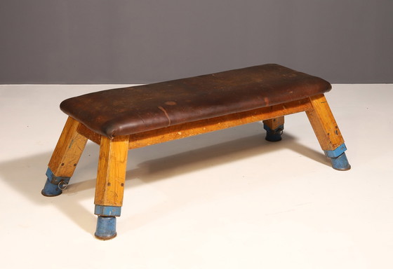 Image 1 of Authentic Industrial Leather Gym Bench, 1950S, Czechoslovakia