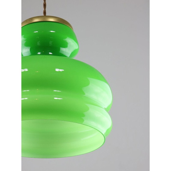 Image 1 of Lampada a sospensione vintage "Big Green" in ottone e vetro, Italia