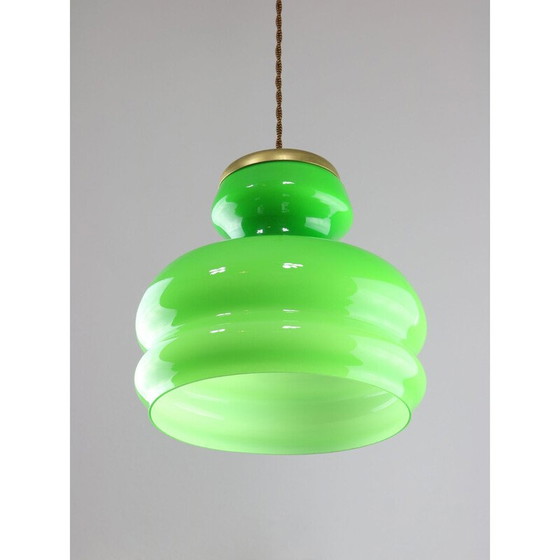 Image 1 of Lampada a sospensione vintage "Big Green" in ottone e vetro, Italia