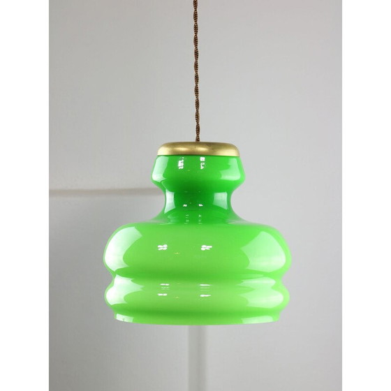 Image 1 of Lampada a sospensione vintage "Big Green" in ottone e vetro, Italia