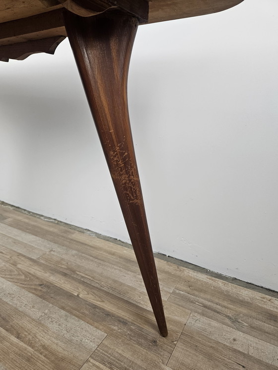 Image 1 of 1960S Wooden Table With Decorated Green Glass Top