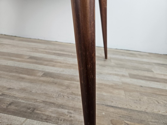 Image 1 of 1960S Wooden Table With Decorated Green Glass Top