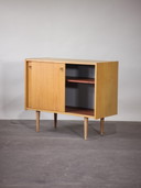 Sliding door cabinet dresser oak Danish vintage