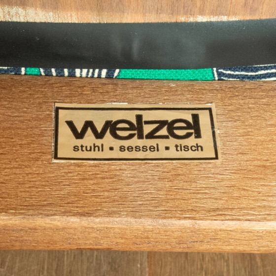 Image 1 of 2x 1960s Teak Chairs by Welzel: Green Cover with Palm Tree Pattern