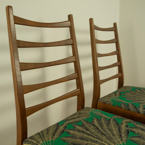 Image 1 of 2x 1960s Teak Chairs by Welzel: Green Cover with Palm Tree Pattern