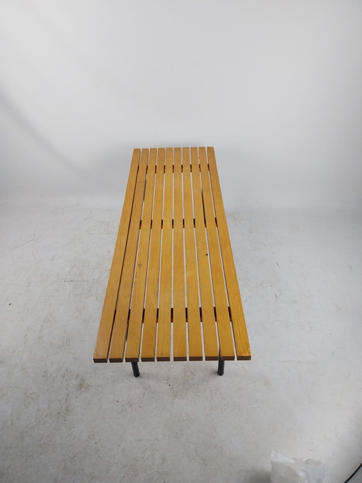 1 X Slatted Bench In Beech And Black Metal 1960'S