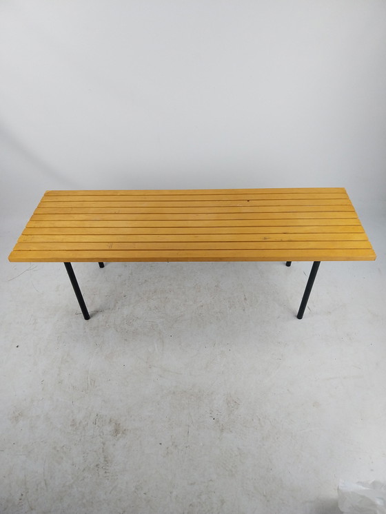 Image 1 of 1 X Slatted Bench In Beech And Black Metal 1960'S