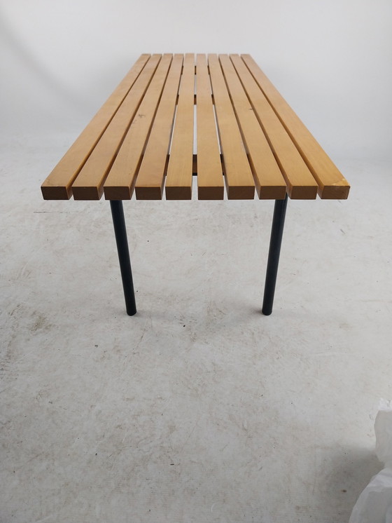 Image 1 of 1 X Slatted Bench In Beech And Black Metal 1960'S